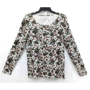White Stag Shirt Womens Large White Green Paisley Long Sleeve Round Neck Top